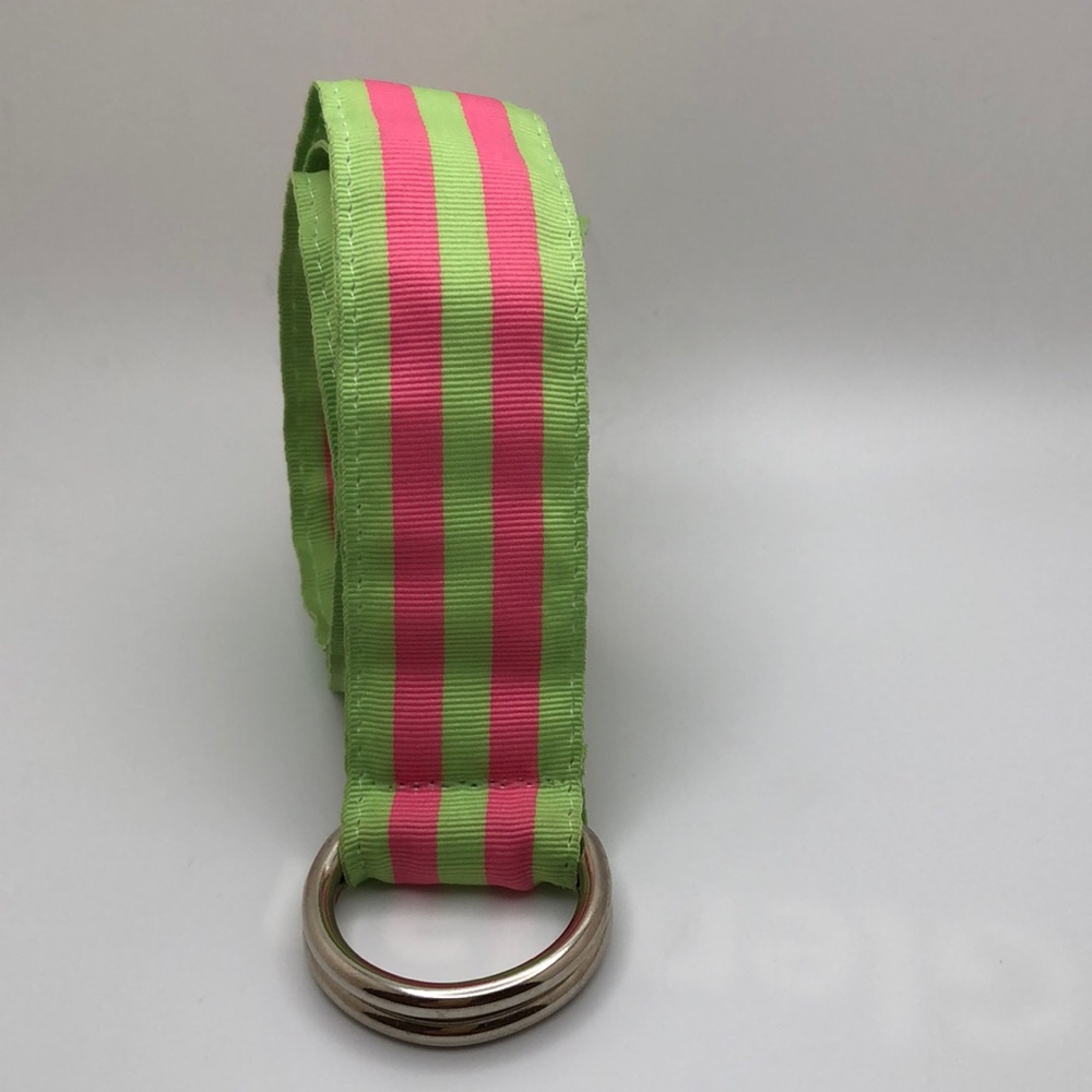 YRI Womens Green and Pink Color Striped Ribbon Sz Large Belt. Made in USA